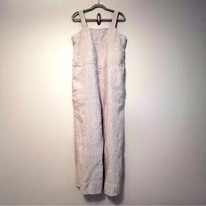 Everlane The Linen Square neck Jumpsuit Gray White Striped Size 12